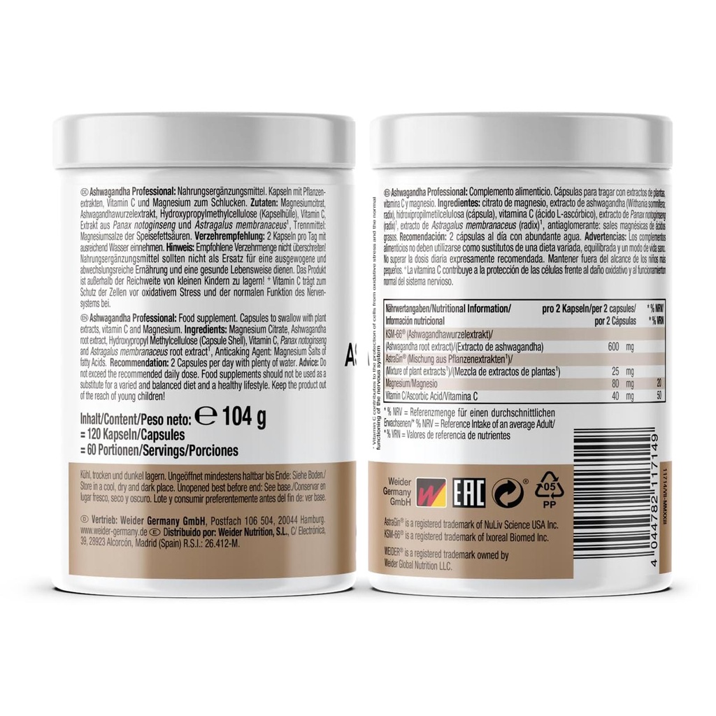 Ashwagandha Professional 120 Caps Weider